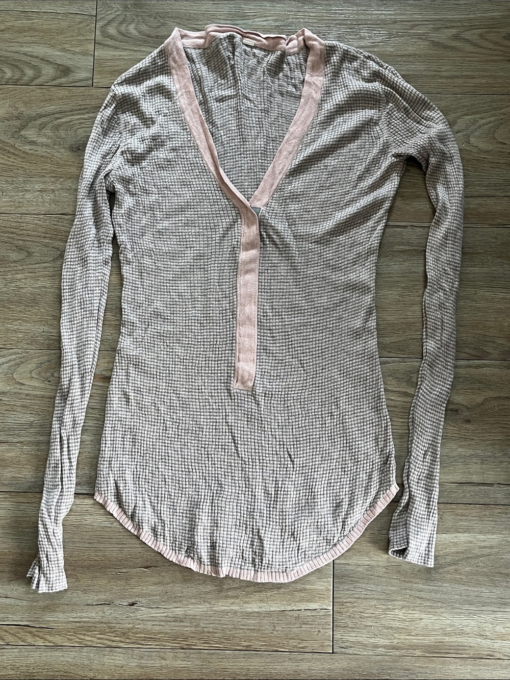 Lululemon Light Pink and Grey Waffle Long-Sleeve Top